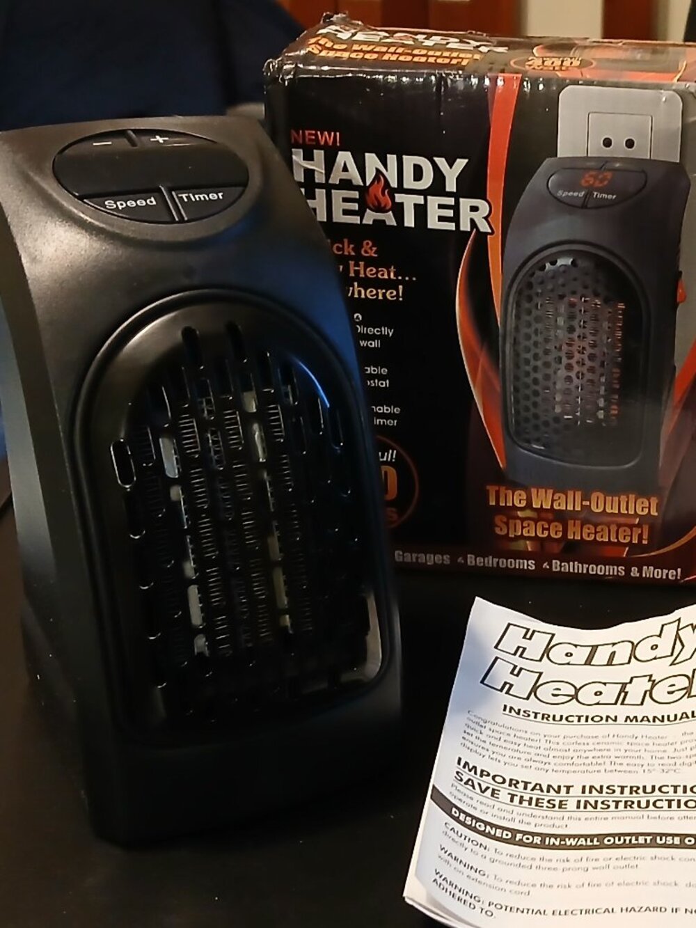 Handy Heater - 400 Watt Wall Outlet Space Heater - New in Open Weathered Box